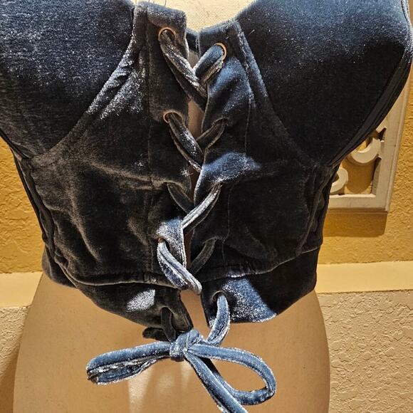 Haute Monde Velvet Corset L Jewel Teal Whimsigoth Gothic Fairy Lace Up Bustier - Picture 4 of 10